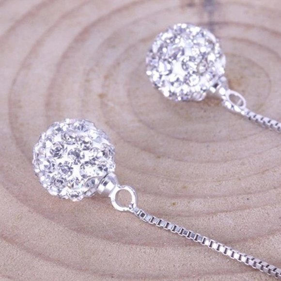 *925 Sterling Silver Diamond Ball Chain Earrings - Picture 9 of 10